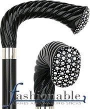 Scratch and Dent Rhinestone Opera Handle Walking Cane With Black Beechwood Shaft and Silver Collar V3151