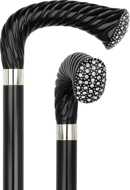 Scratch and Dent Rhinestone Opera Handle Walking Cane With Black Beechwood Shaft and Silver Collar V3151