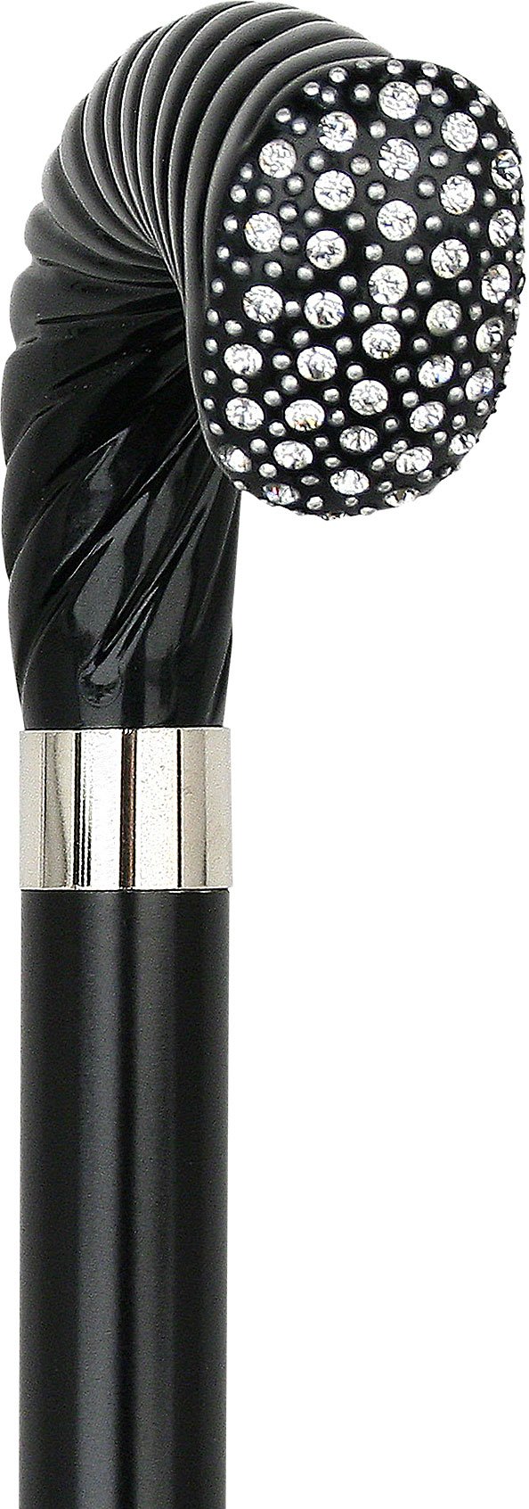 Scratch and Dent Rhinestone Opera Handle Walking Cane With Black Beechwood Shaft and Silver Collar V3151
