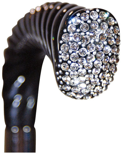 Scratch and Dent Rhinestone Opera Handle Walking Cane With Black Beechwood Shaft and Silver Collar V3151