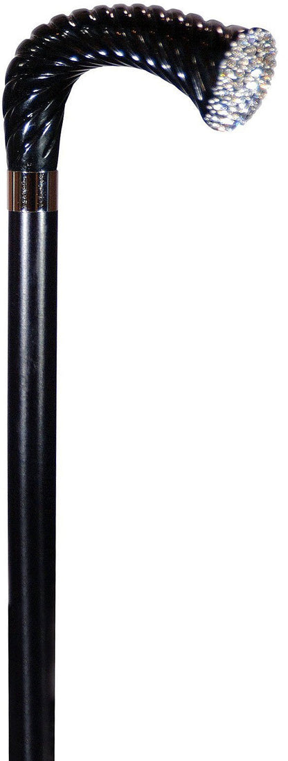 Scratch and Dent Rhinestone Opera Handle Walking Cane With Black Beechwood Shaft and Silver Collar V3151
