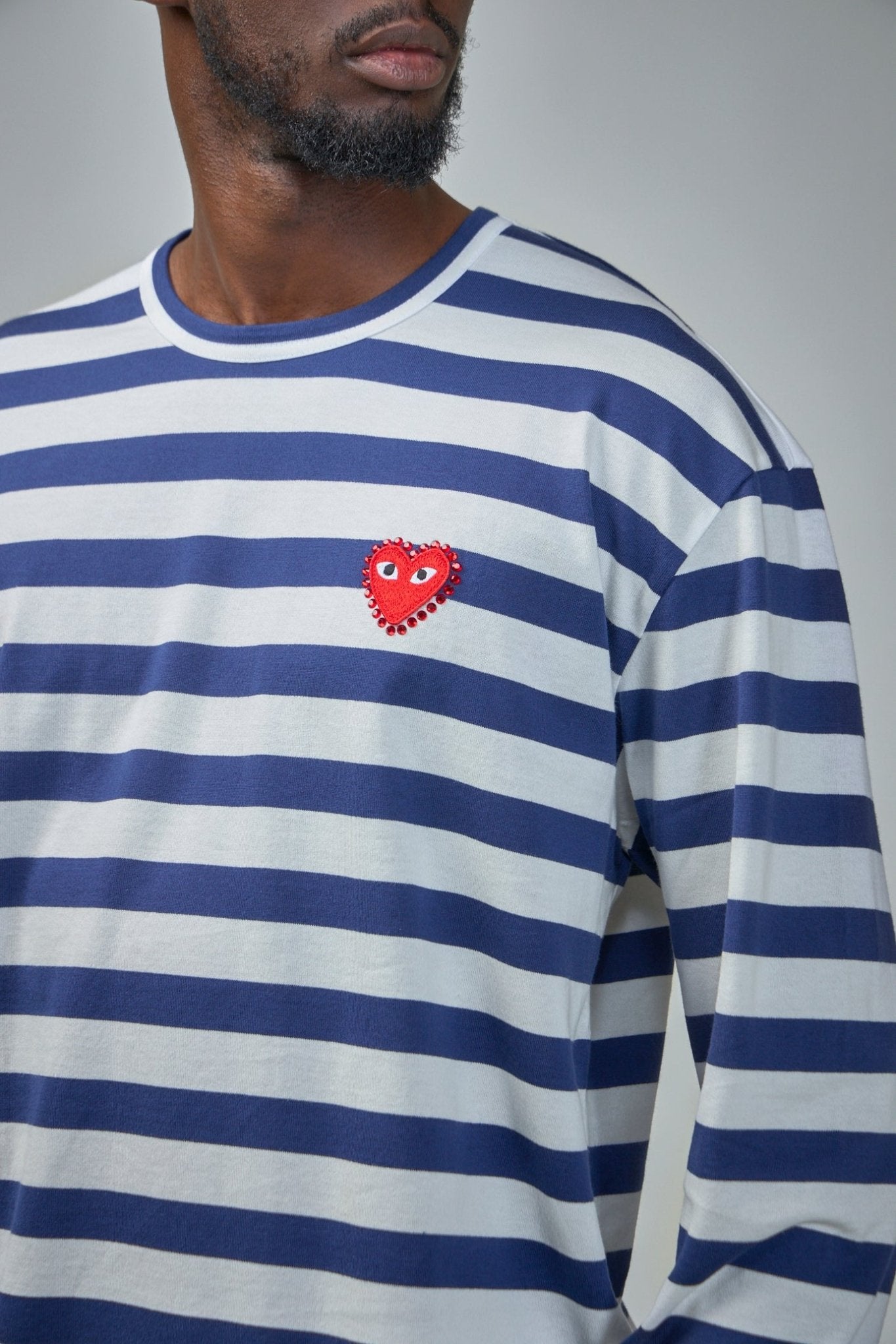 Stripe Emblem X Rhinestone Long Sleeve Tee