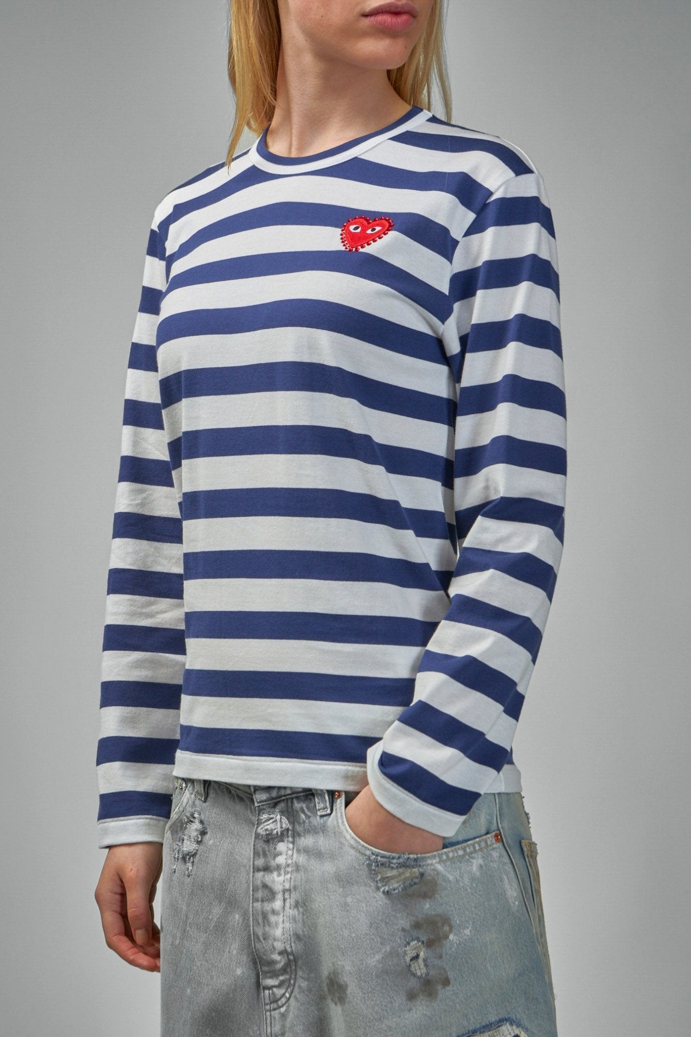 Stripe Emblem X Rhinestone Long Sleeve Tee