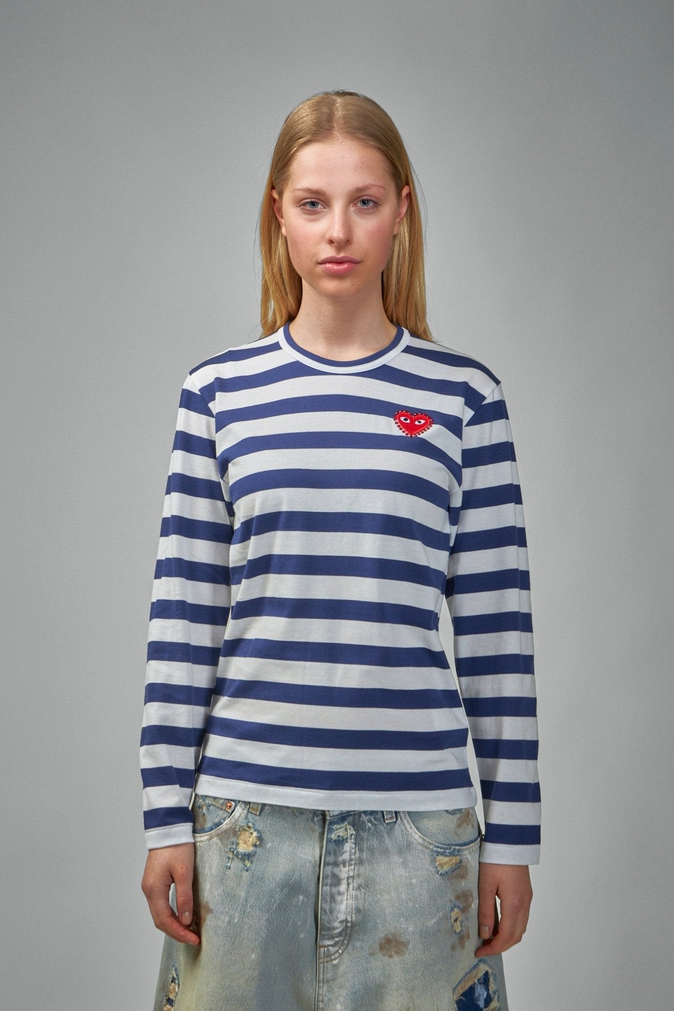 Stripe Emblem X Rhinestone Long Sleeve Tee