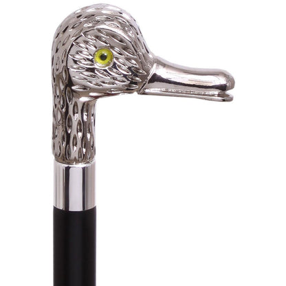 Feathered Duck Nickel Plated Handle Cane Italian Handle w/ Custom Shaft & Collar