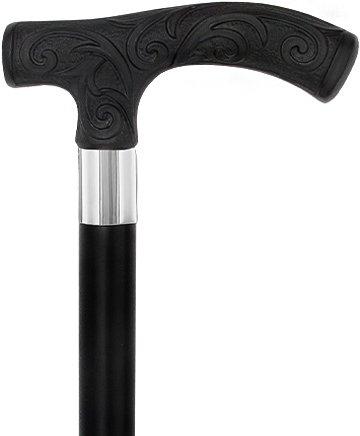 Carved Black Scroll Fritz Handled Cane - Italian Handle w/Custom Shaft and Collar