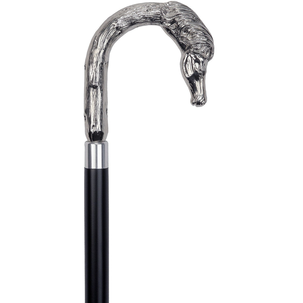 Elegant Nickel Plated Horse Tourist Style Walking Cane- Italian Handle w/custom shaft and collar
