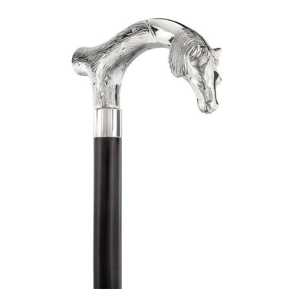 Smooth & Steady Horse Nickel Plated Fritz Handle Cane w/ Custom Shaft & Collar