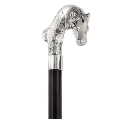 Smooth & Steady Horse Nickel Plated Fritz Handle Cane w/ Custom Shaft & Collar