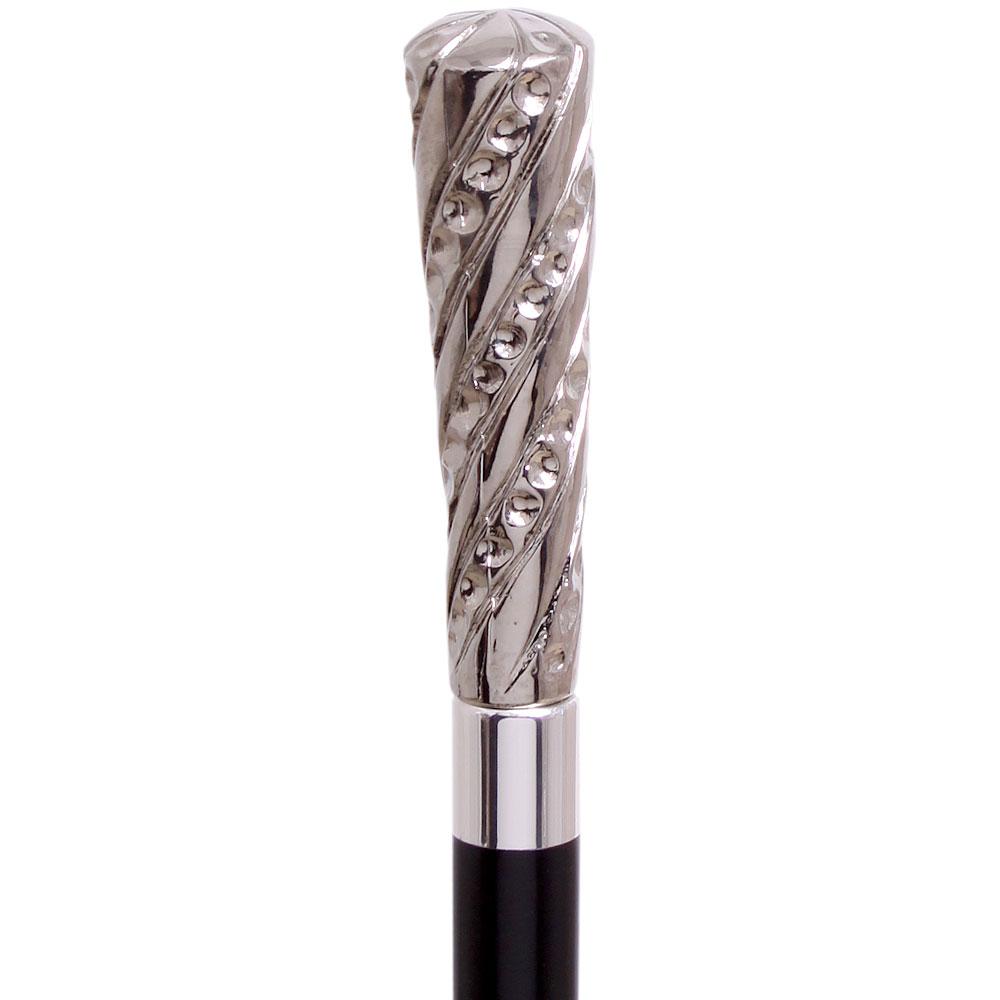 Embossed Elongated Nickel Plated Handle Cane Italian Handle w/ Custom Shaft & Collar