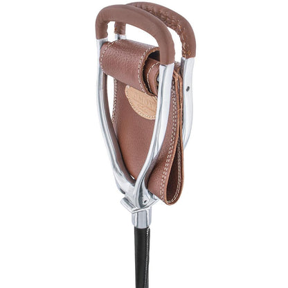 Genuine Leather Brown Cane Hammock Chair  - Black Shaft - Non-Adjustable