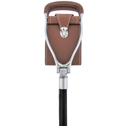 Genuine Leather Brown Cane Hammock Chair  - Black Shaft - Non-Adjustable
