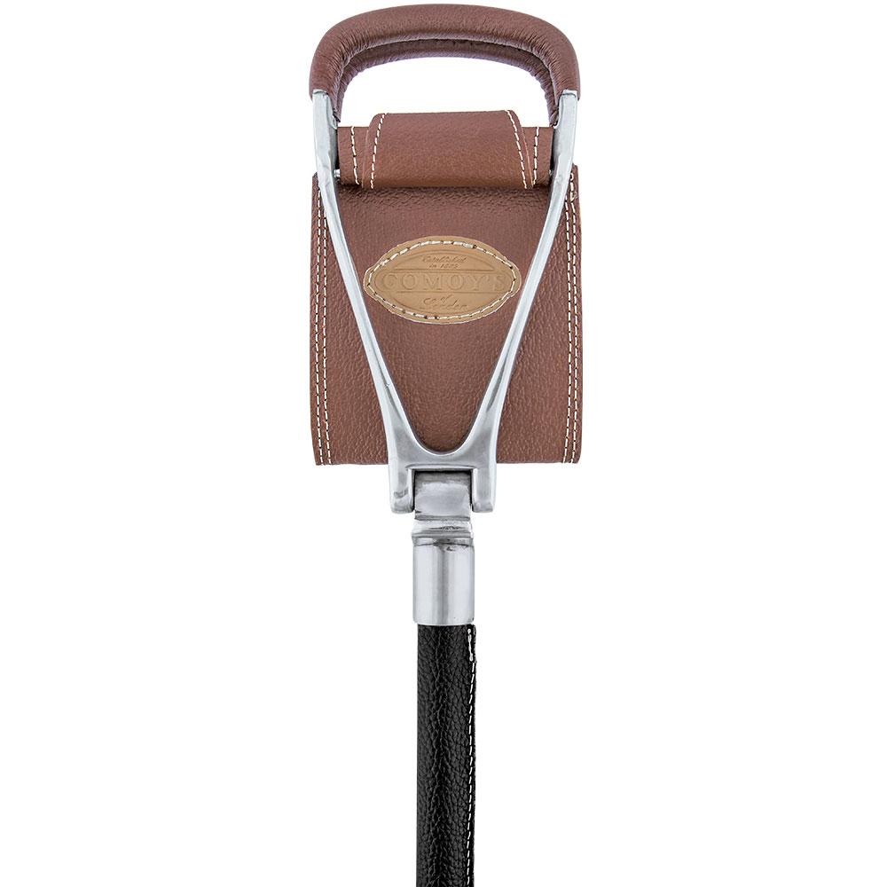 Genuine Leather Brown Cane Hammock Chair  - Black Shaft - Non-Adjustable