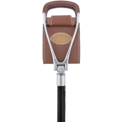 Genuine Leather Brown Cane Hammock Chair  - Black Shaft - Non-Adjustable