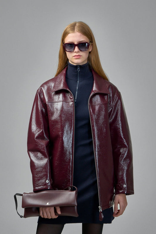Zipped Vinyl Maxi Bomber Jacket