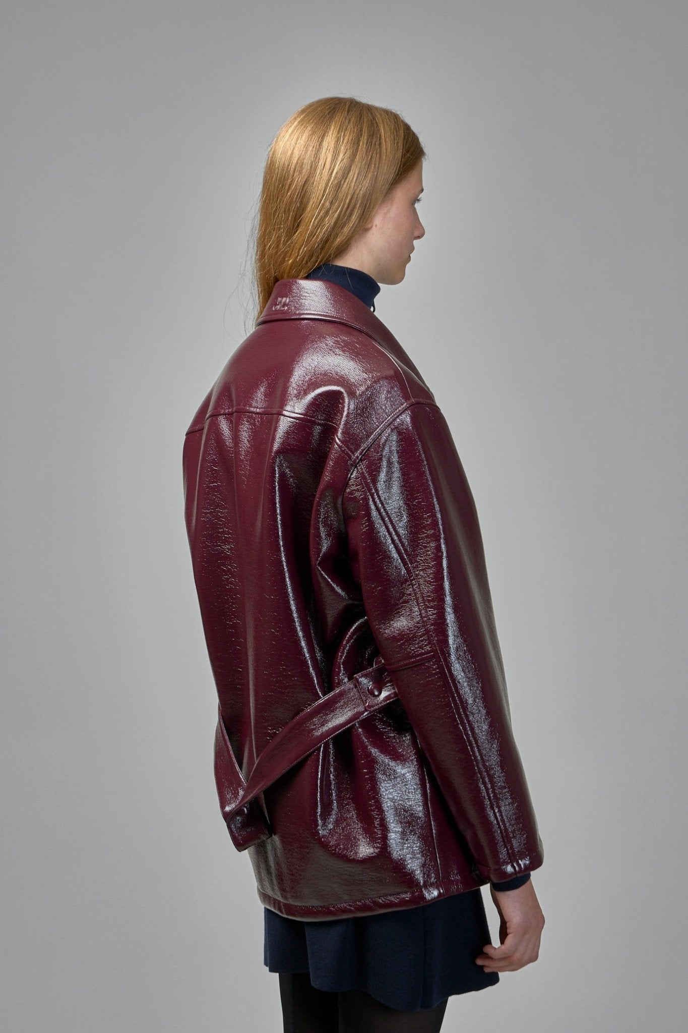 Zipped Vinyl Maxi Bomber Jacket