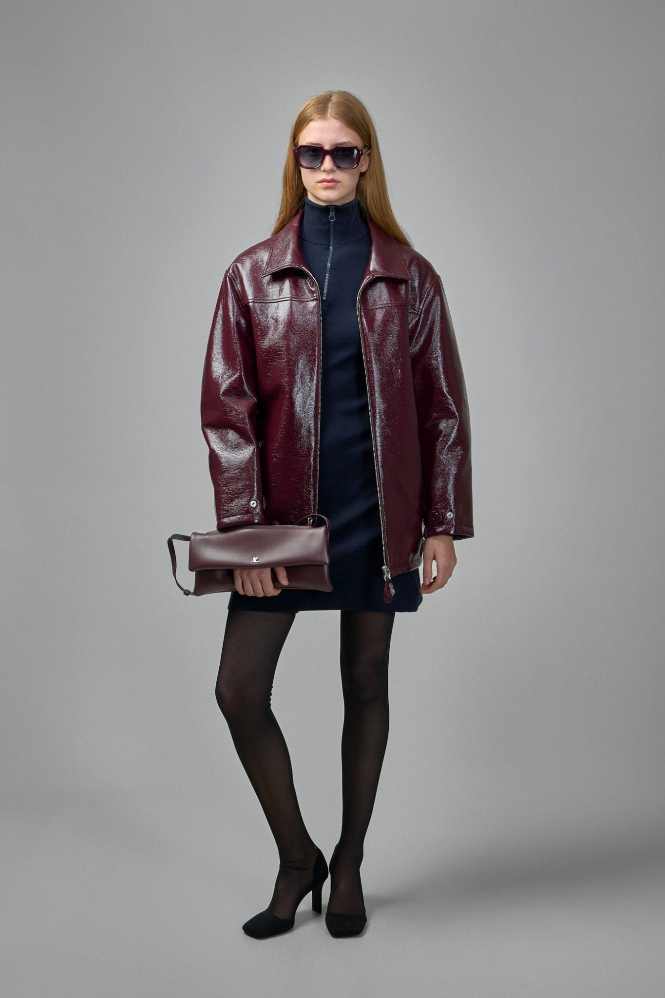 Zipped Vinyl Maxi Bomber Jacket