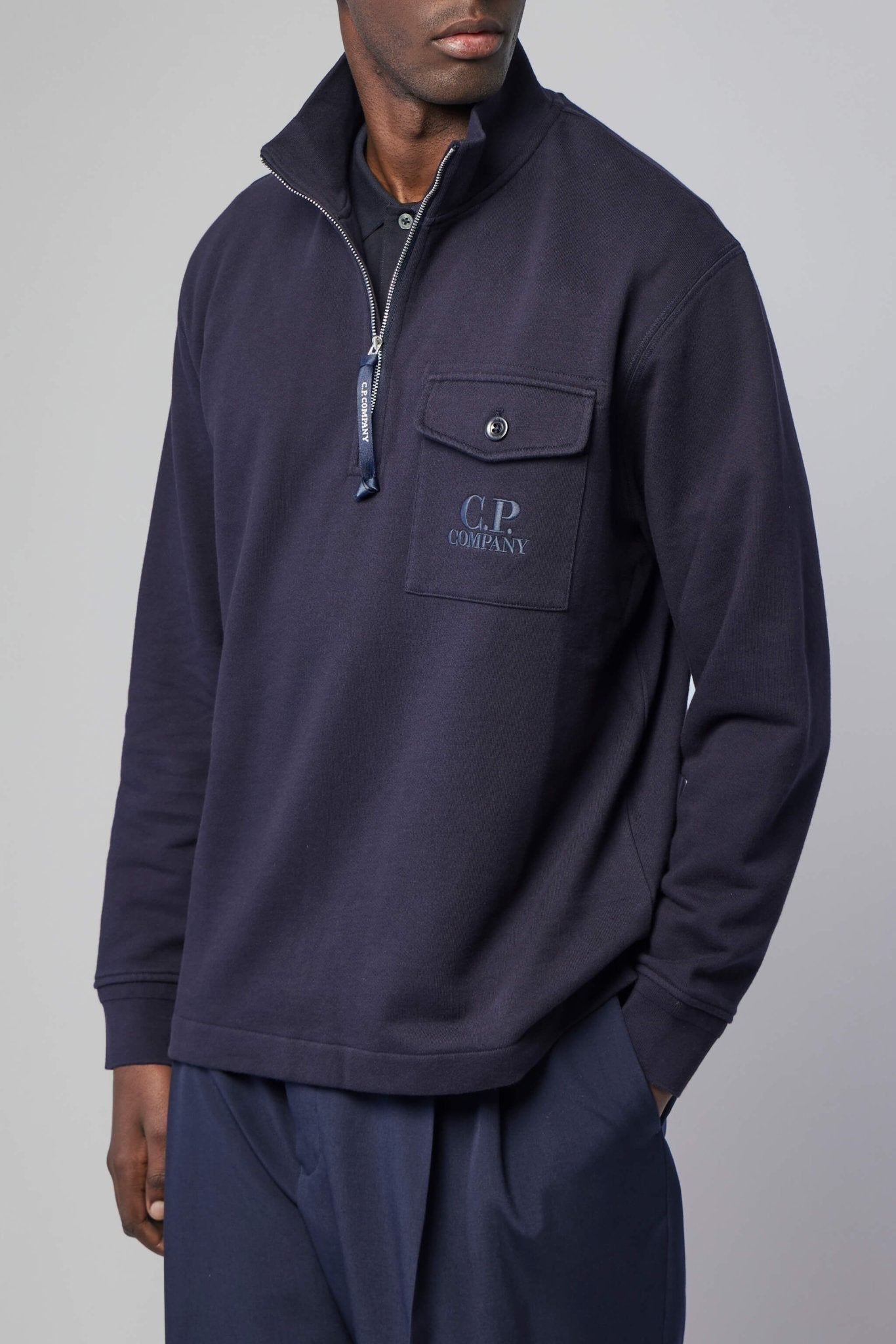 Diagonal Raised Fleece Half Zip Sweatshirt