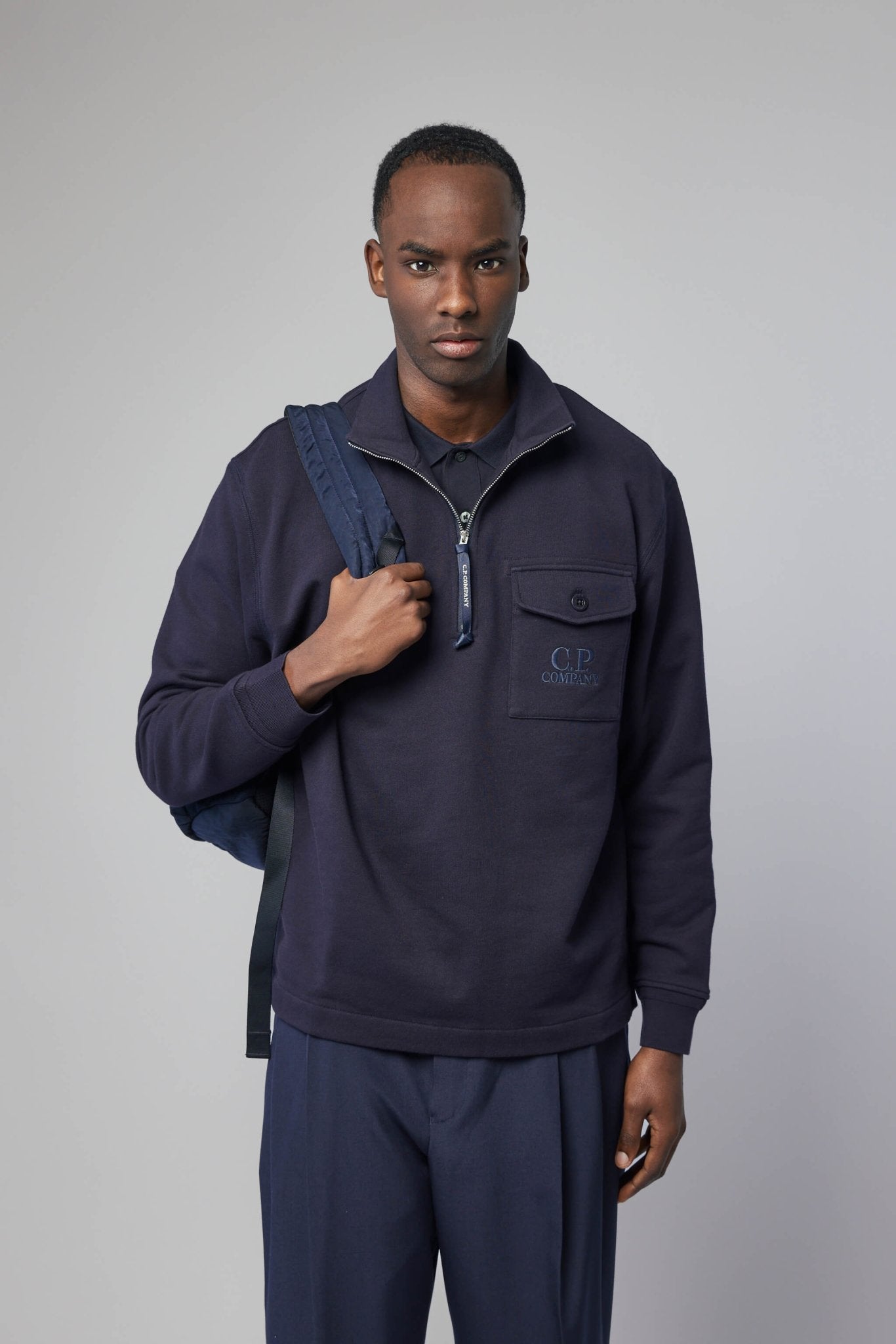 Diagonal Raised Fleece Half Zip Sweatshirt