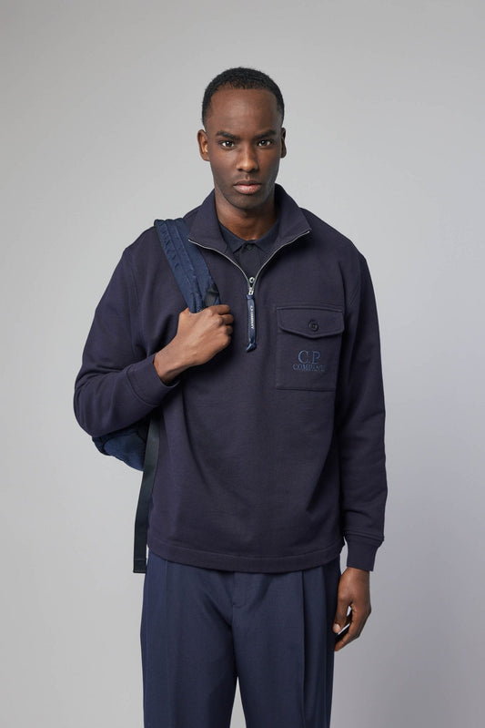 Diagonal Raised Fleece Half Zip Sweatshirt