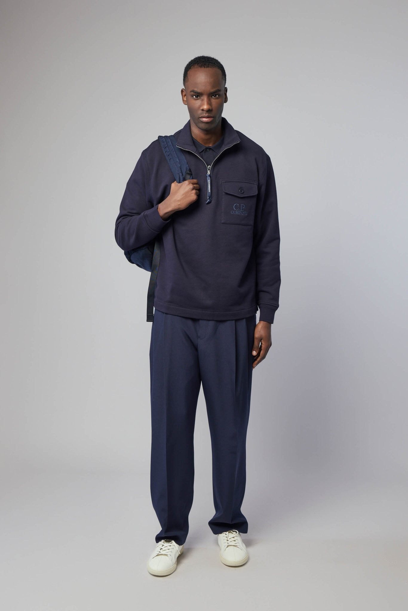 Diagonal Raised Fleece Half Zip Sweatshirt