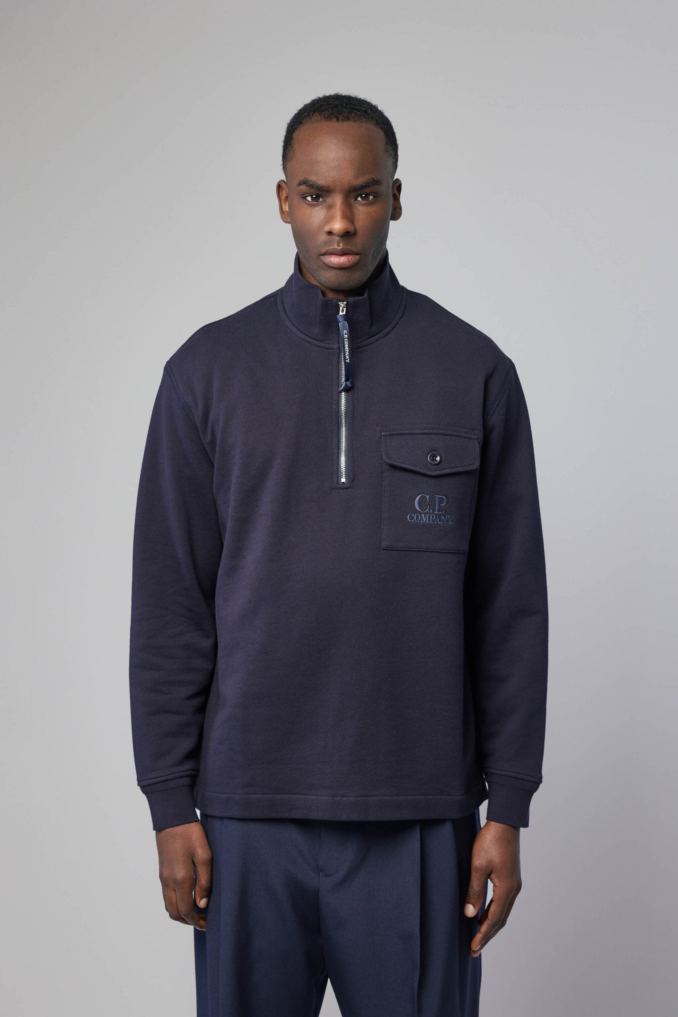 Diagonal Raised Fleece Half Zip Sweatshirt