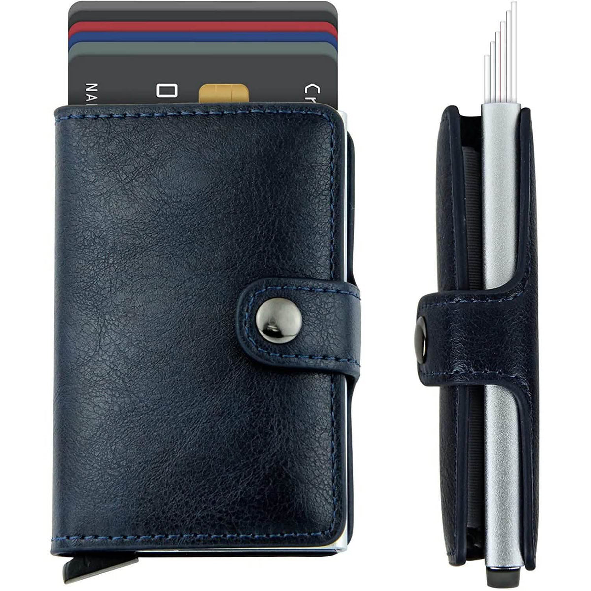 Credit Card Holder RFID Blocking Genuine Leather Vintage Aluminum Business Wallet