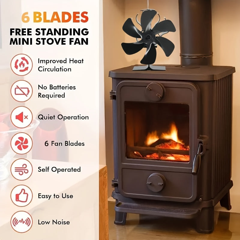 Silent Heat-Powered Wood Stove Fan (6-Blade)