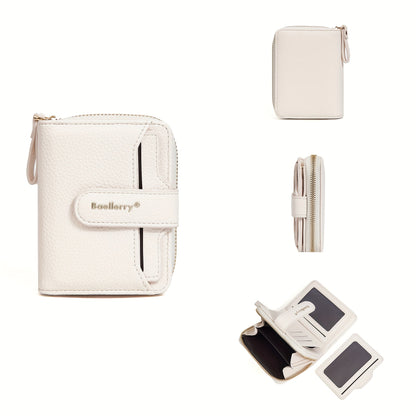 Compact Zip Bifold Wallet with Snap Card Flap and ID Windows