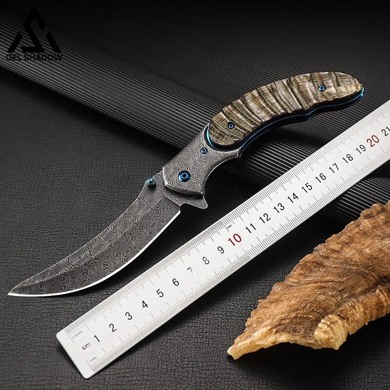 Damascus Steel Croissants Folding Knife Machete-GS30