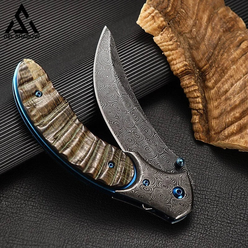 Damascus Steel Croissants Folding Knife Machete-GS30