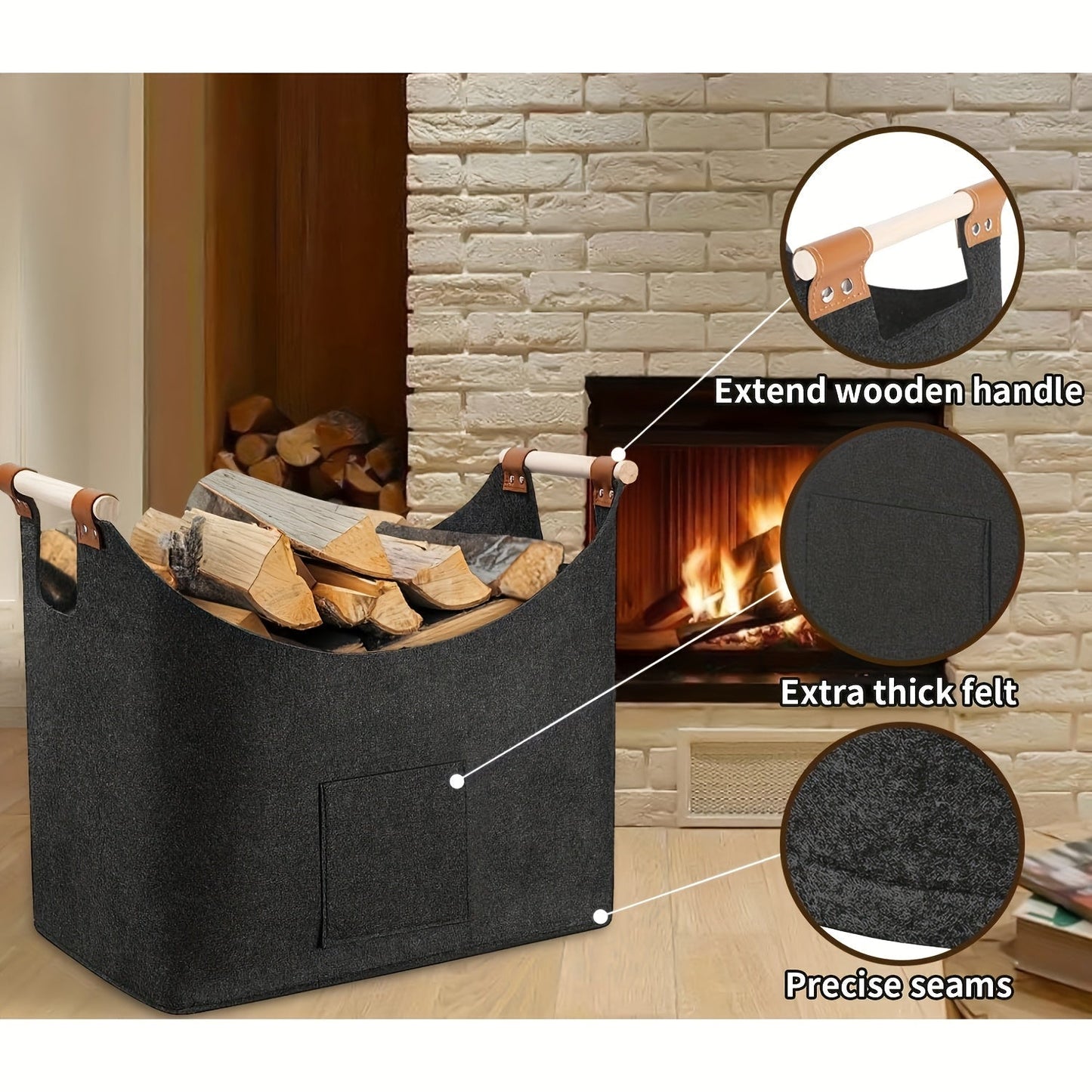 Wooden Firewood Basket with Blanket
