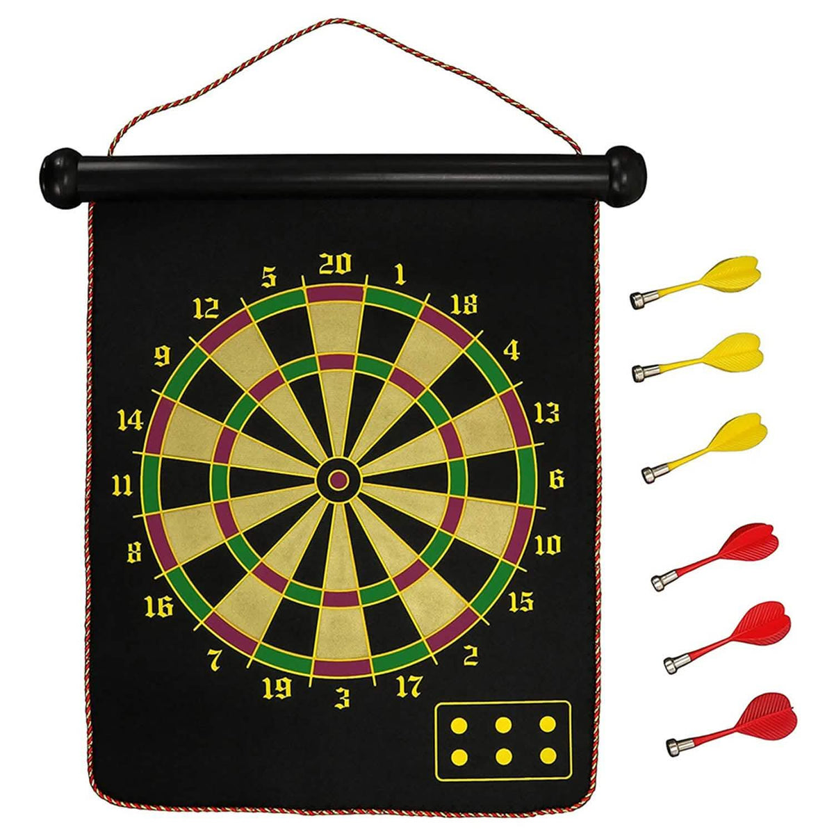 Double Sided Magnetic Roll-Up Dart Board and Bullseye Game