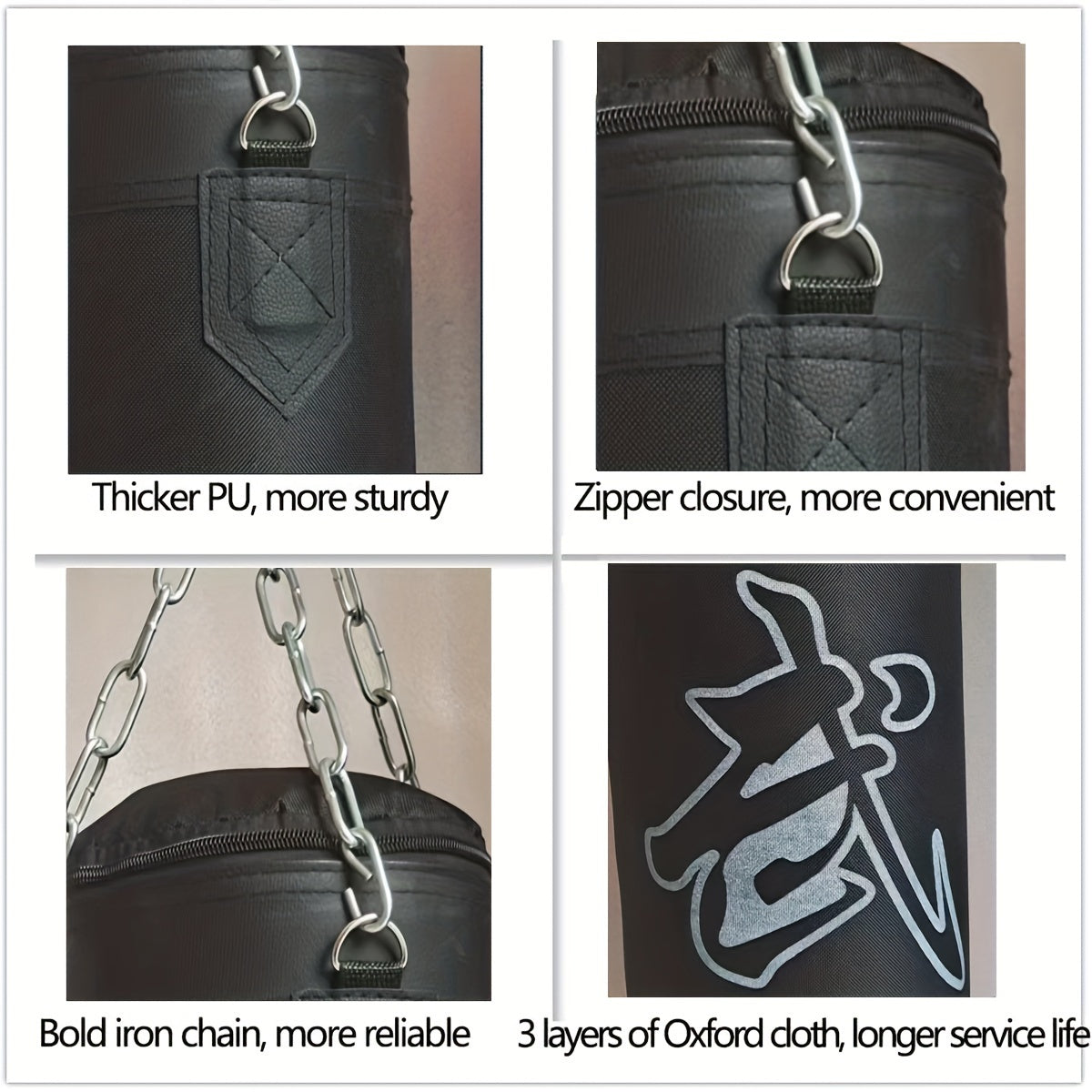 1 Set 60CM Heavy-Duty Hanging Boxing Sandbag(Black)