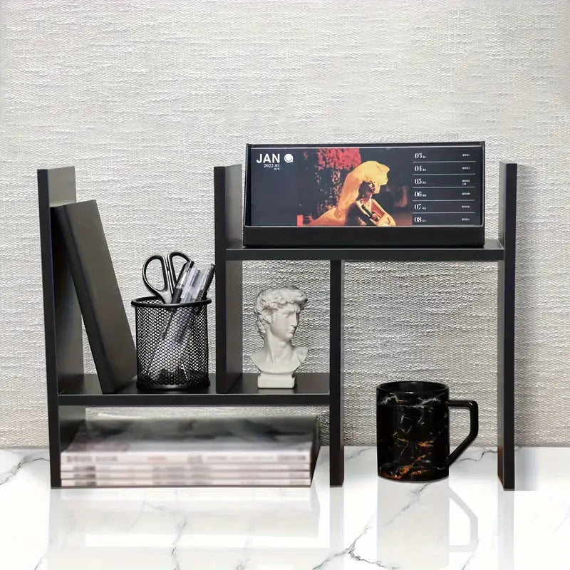Adjustable Wood Bookshelf: Classic Desk Organizer & Storage Rack