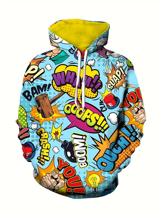 Casual Patterned Kangaroo Pocket Hoodie