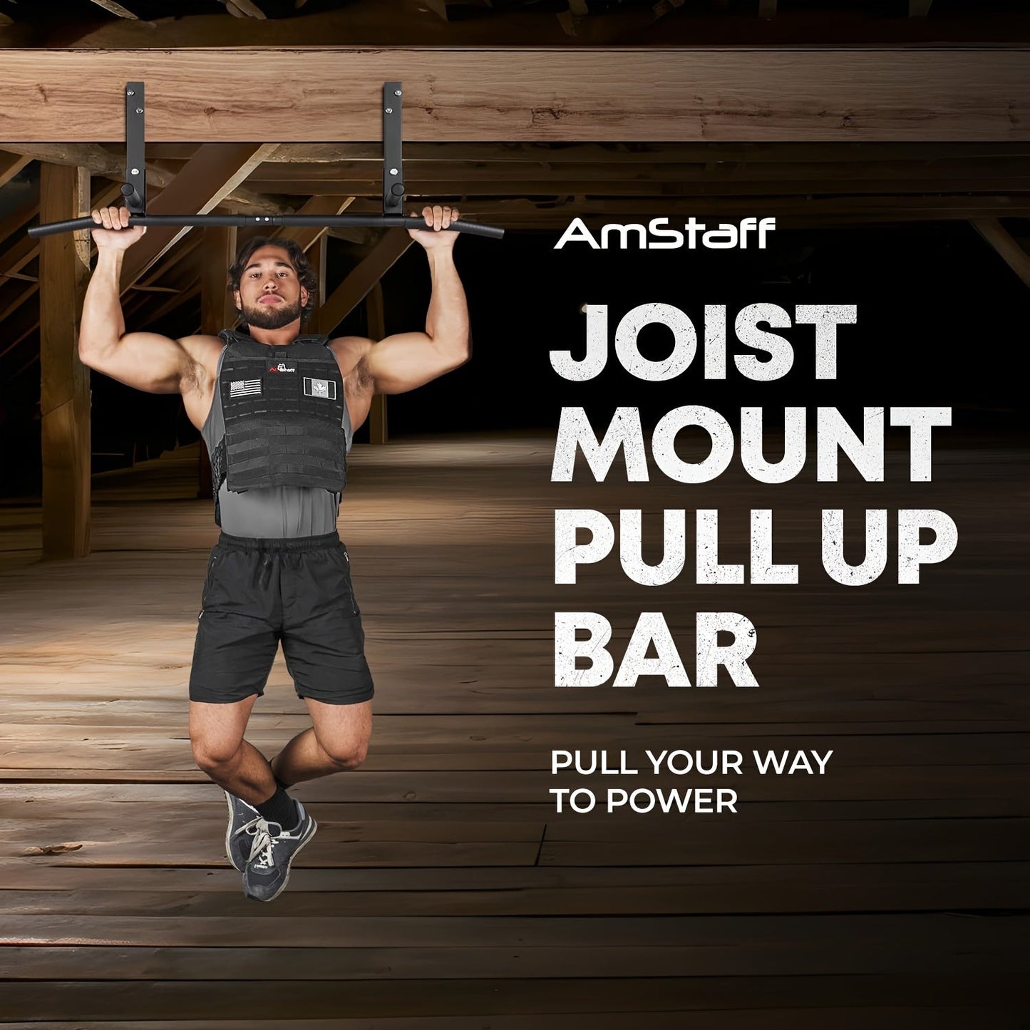 Wall-Mounted Stainless Steel Pull-Up Bar Black