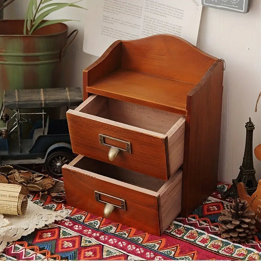Vintage Solid Wood Drawer Cabinet with Metal Hanging Buckle