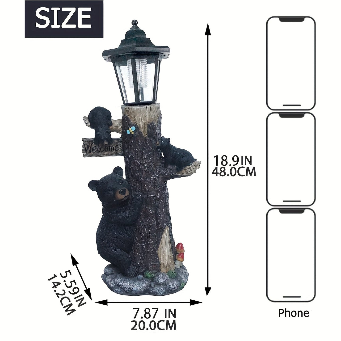 Solar Resin Bear Statue with LED Lights