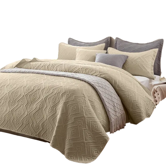 Beige Microfiber 3-Piece 150GSM Bedspread Set - King Size