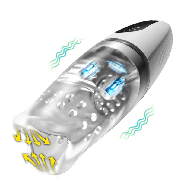 Mimao - Clamping Vibrating White Handle Clear Liner Masturbator - Male Masturbator product image for intimate wellness and pe