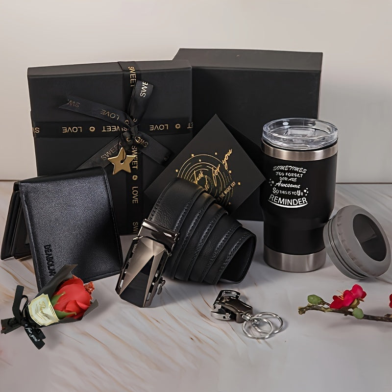 Men's Gift Set with Wallet Belt Keychain (6pcs)