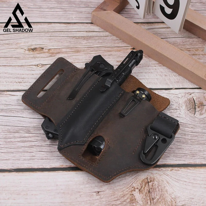 GS253-EDC Pocket Tactical Leather Sheath for Knifes Pen Flashlight Keys