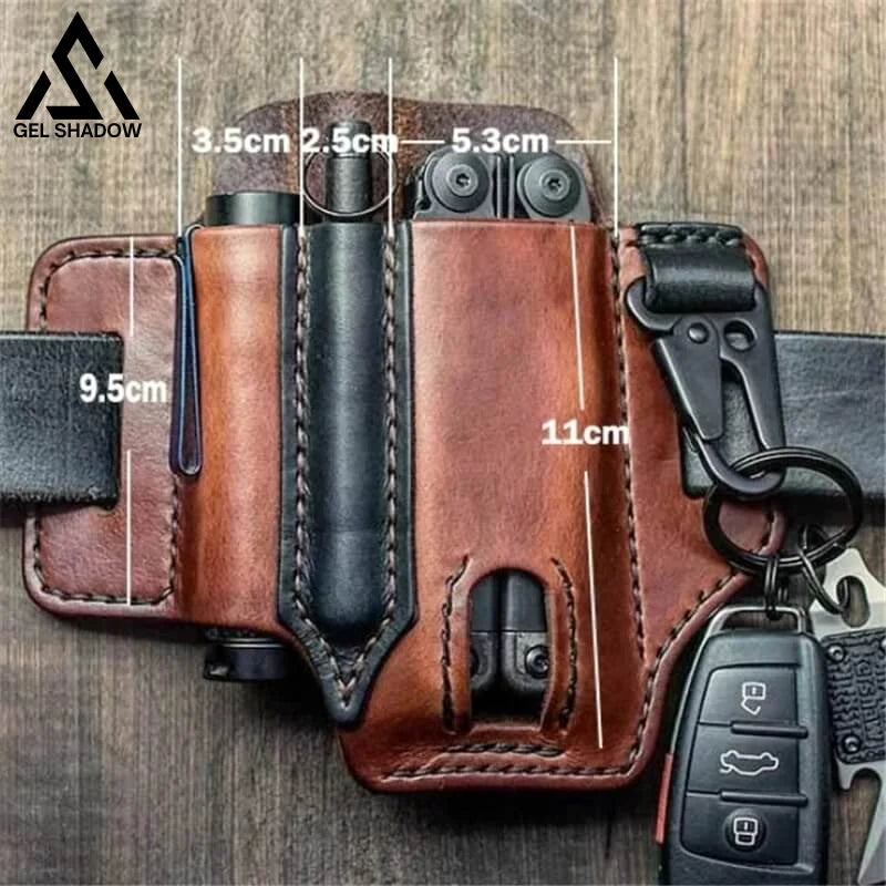 GS253-EDC Pocket Tactical Leather Sheath for Knifes Pen Flashlight Keys