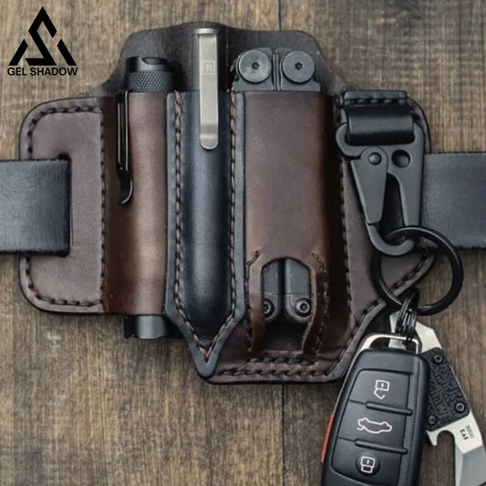 GS253-EDC Pocket Tactical Leather Sheath for Knifes Pen Flashlight Keys