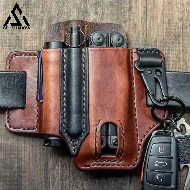 GS253-EDC Pocket Tactical Leather Sheath for Knifes Pen Flashlight Keys