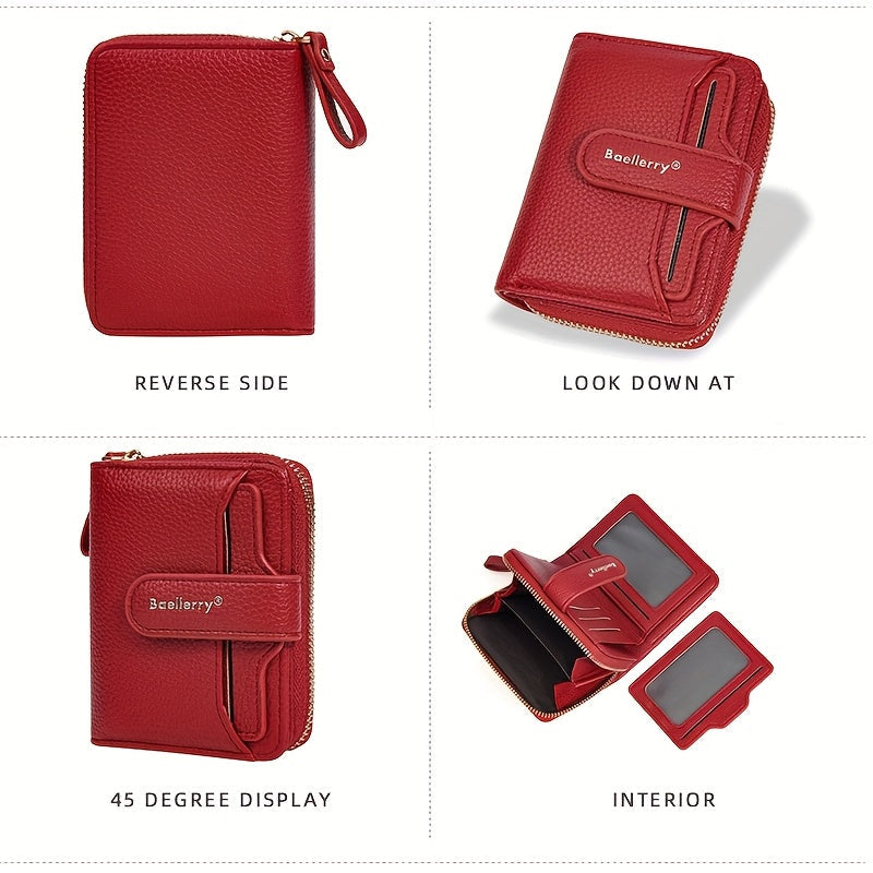 Compact Zip Bifold Wallet with Snap Card Flap and ID Windows