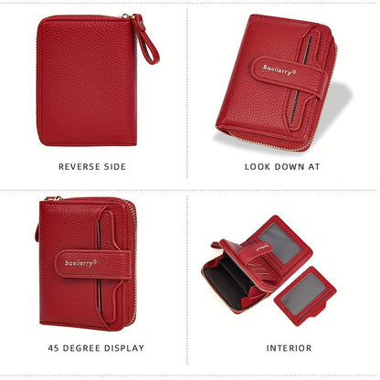 Compact Zip Bifold Wallet with Snap Card Flap and ID Windows