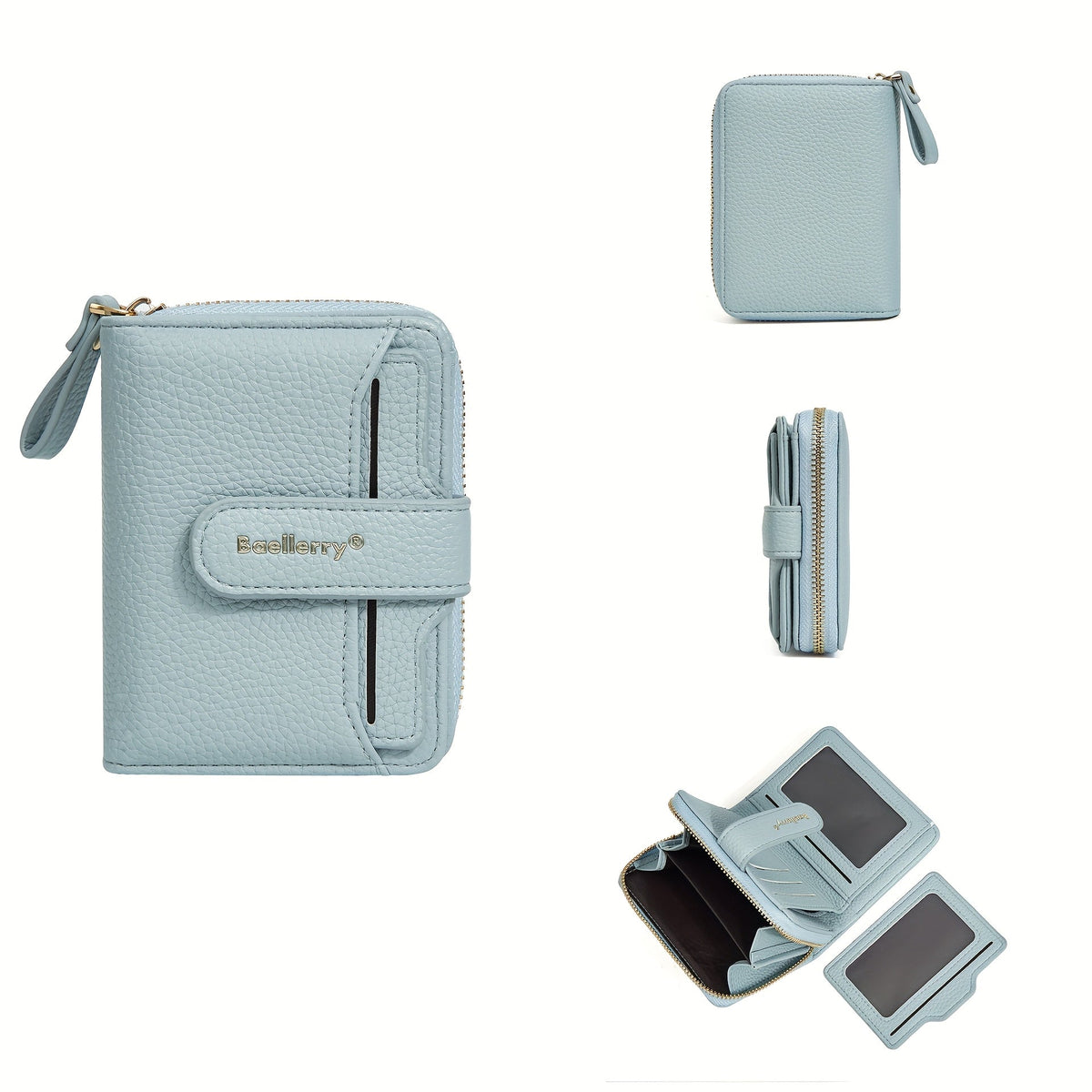 Compact Zip Bifold Wallet with Snap Card Flap and ID Windows