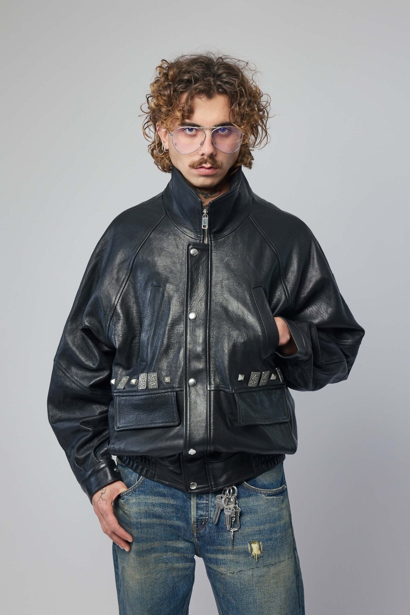 Prince Phillips Childhood Studded Leather Jacket